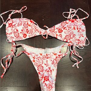 SHEIN Red and White Floral Swimwear